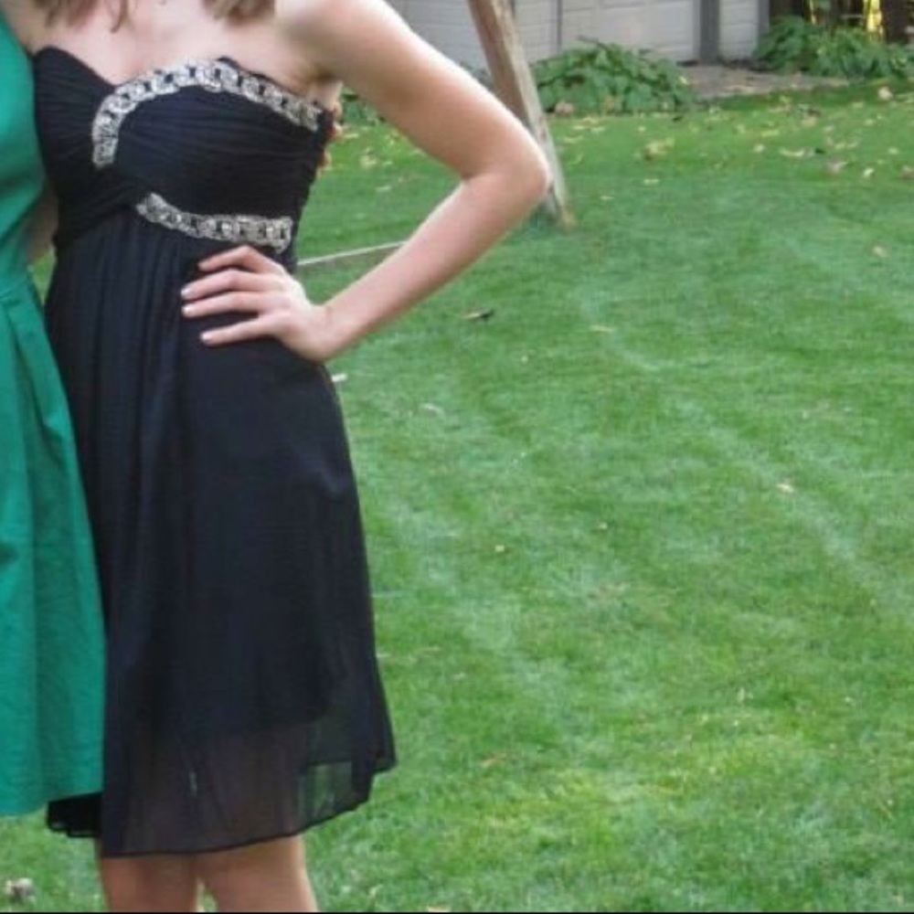 Above the knee navy blue formal dress